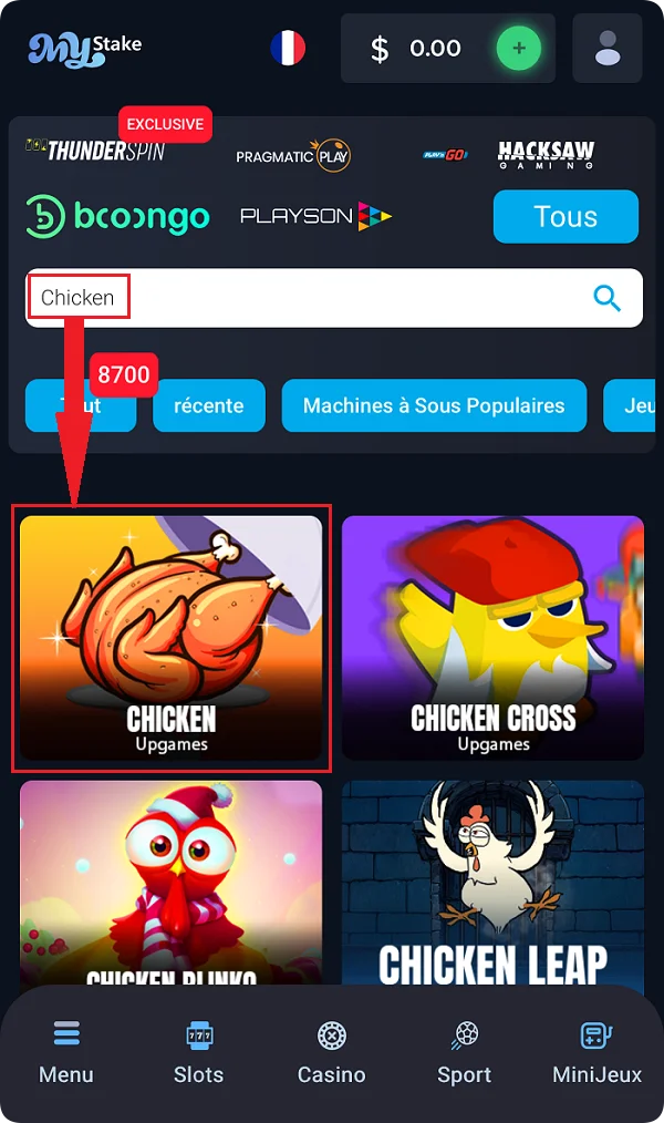 Sélectionnez Chicken MyStake
